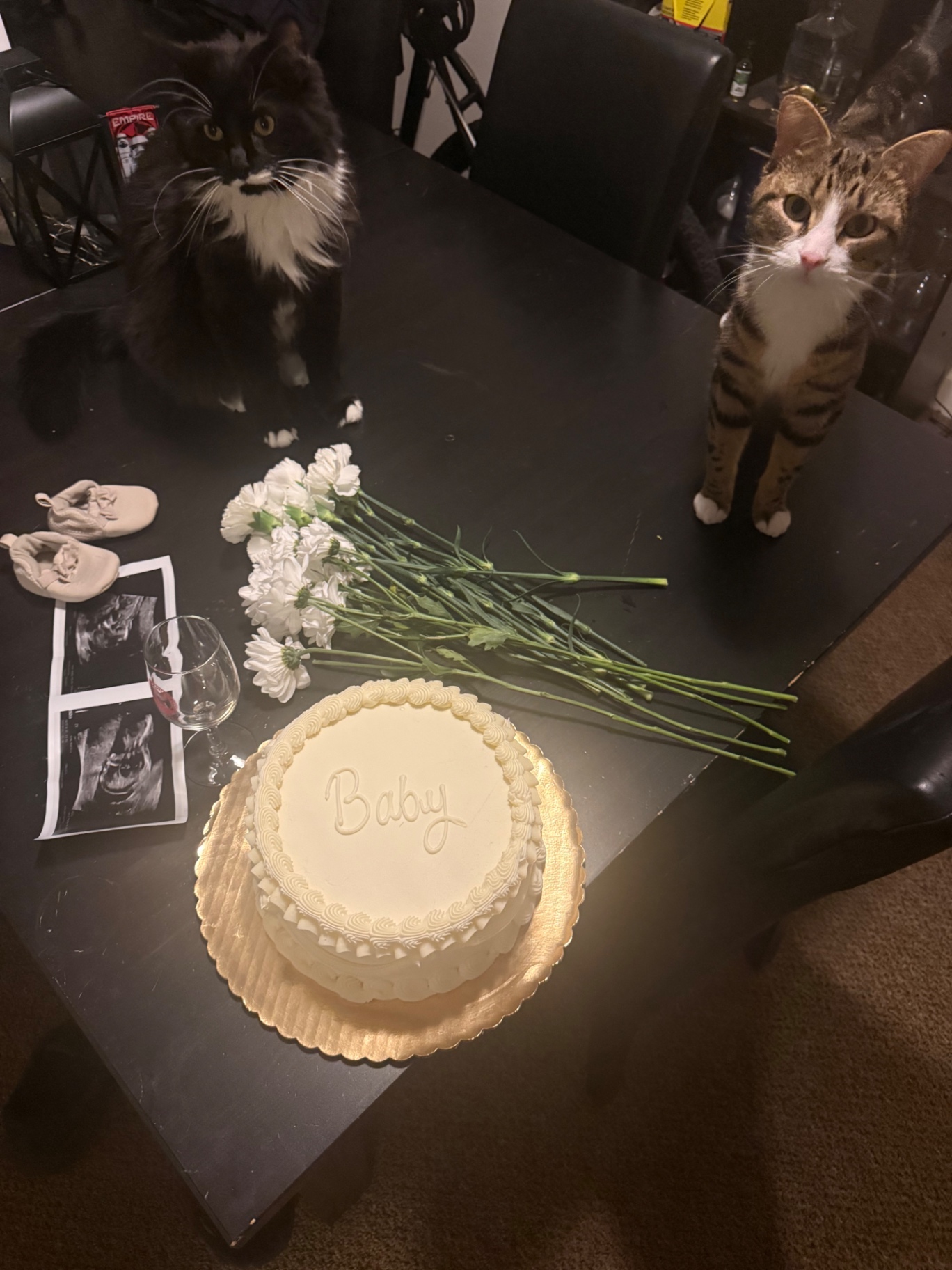 Baby cake with our two curious cats