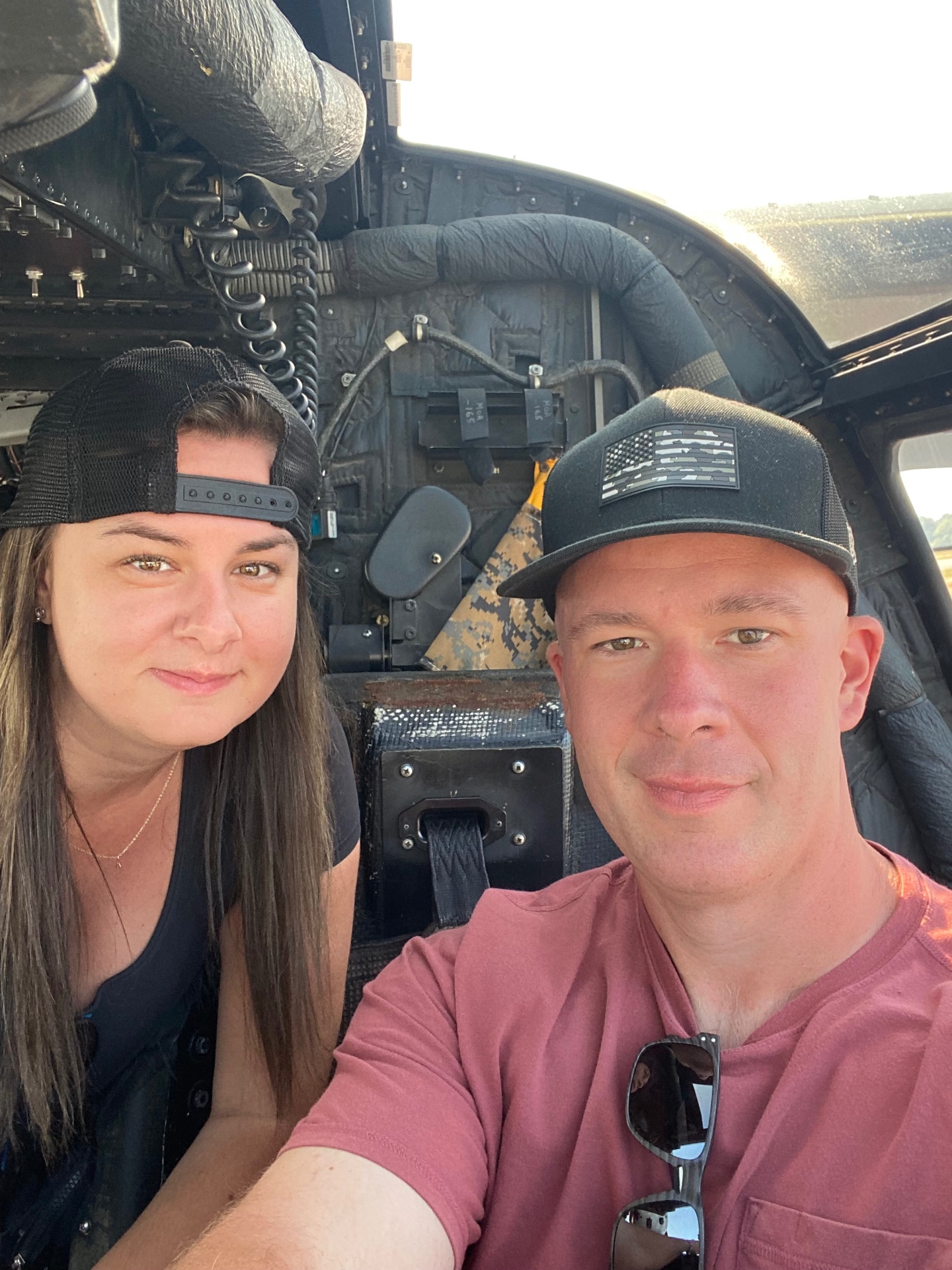 Katrina and Michael inside a helicopter